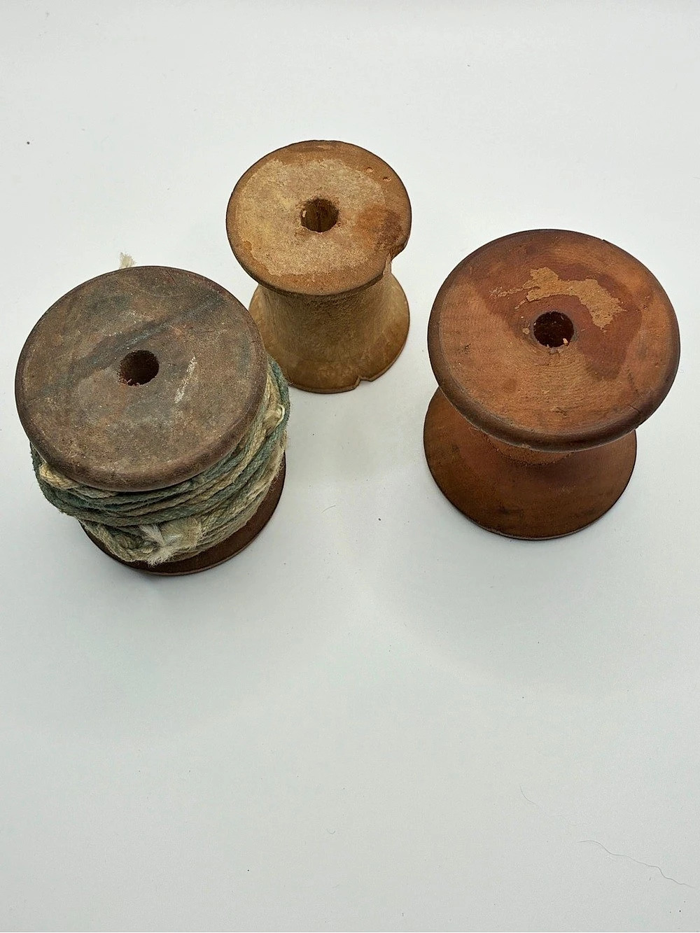 Wooden Craft Spools Set of 3 - Brown & Green